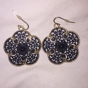 Black and gold flower earrings